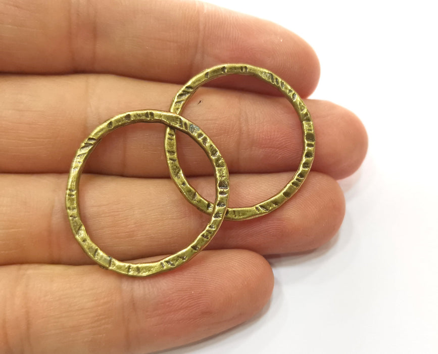 10 Hammered Circle Findings Antique Bronze Plated Circle (30 mm)  G18537