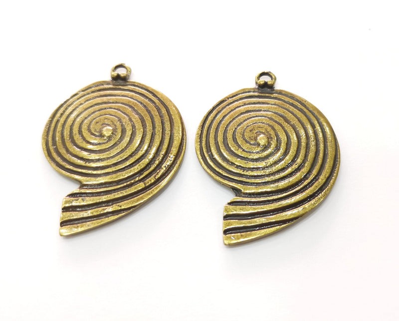 2 Bronze Ammonite Charms Antique Bronze Plated Charms (48x34mm)  G18542