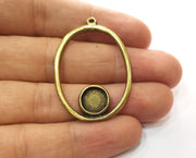 2 Bronze Charms with Bezel Antique Bronze Plated Charms (44x31mm) G18545