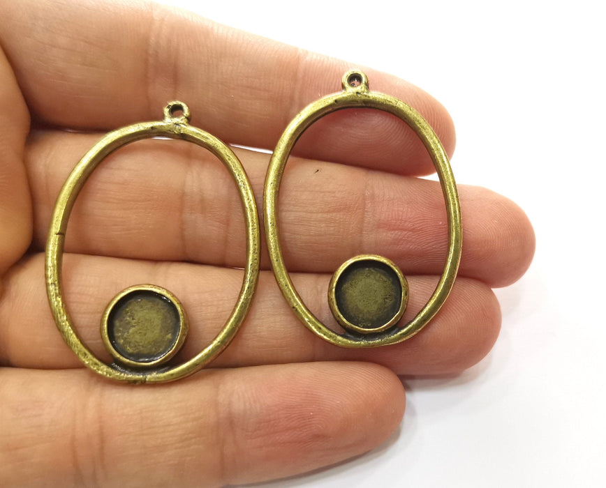 2 Bronze Charms with Bezel Antique Bronze Plated Charms (44x31mm) G18545