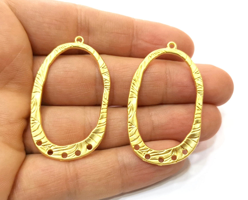 2 Gold Charms Connector with Five Holes Gold Plated Charms  (48x28mm)  G18031