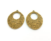 2 Flower Charms Antique Bronze Plated Charms (36x28mm)  G18554