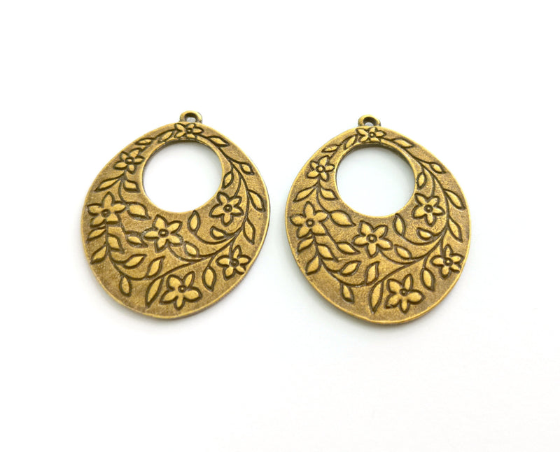 2 Flower Charms Antique Bronze Plated Charms (36x28mm)  G18554