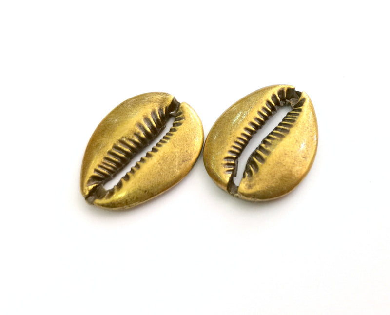 2 Large Cowrie Shell Bronze Charms Antique Bronze Plated Charms  (29x24mm)  G18559