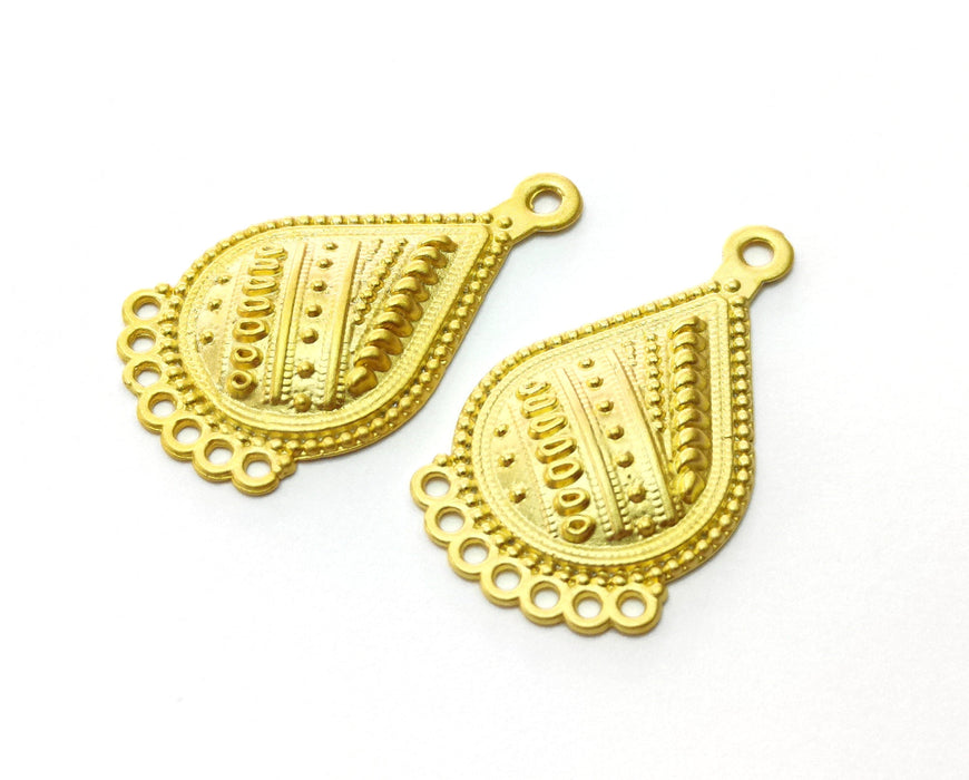 2 Drop Gold Charms Gold Plated Charms  (37x21mm)  G18044