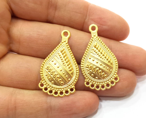 2 Drop Gold Charms Gold Plated Charms  (37x21mm)  G18044