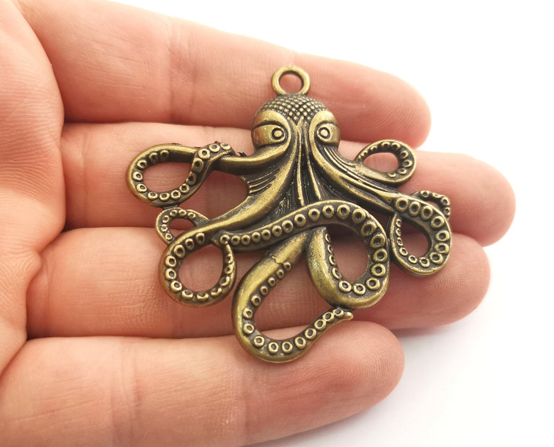 2 Octopus Charms Antique Bronze Plated Charms (54x56mm)  G18573