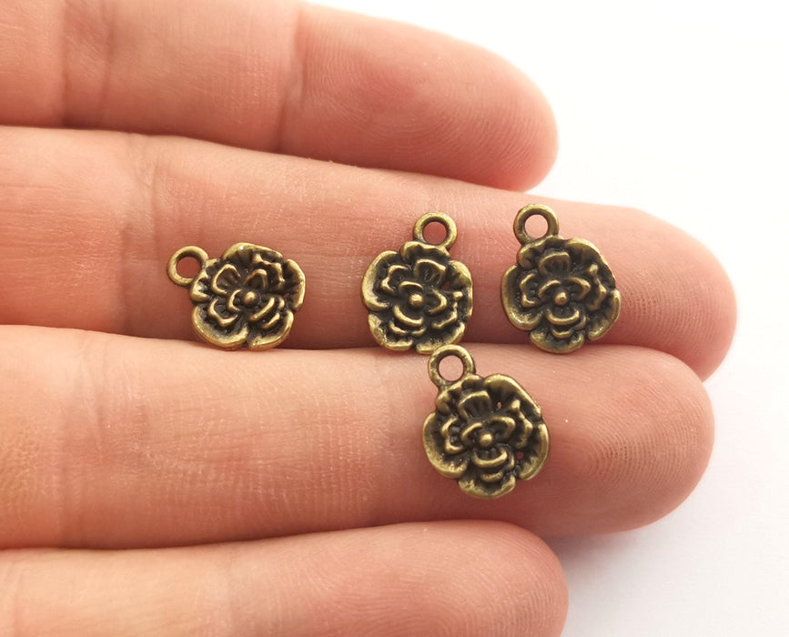 10 Flower Charms Antique Bronze Plated Charms (13x10mm)  G18575