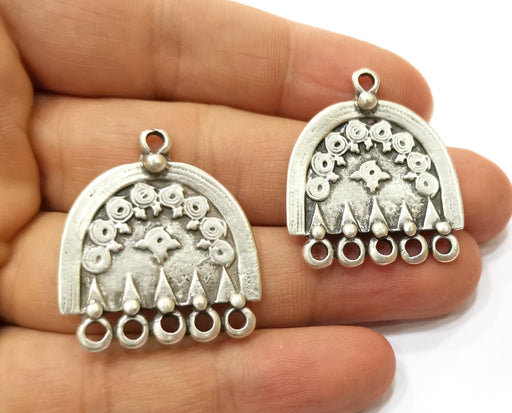 2 Silver Charms Antique Silver Plated Charms (33x30mm)  G18061