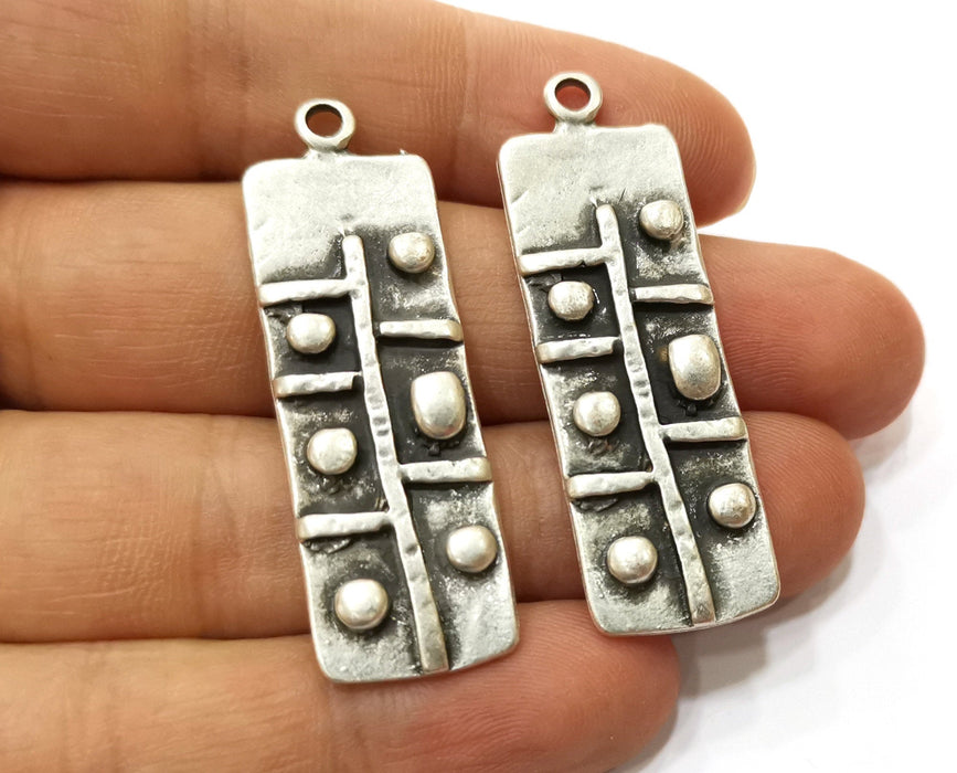 2 Silver Charms Antique Silver Plated Charms (48x16mm)  G18062