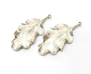2 Silver Leaf Charms Antique Silver Plated Charms (46x22mm) G18065