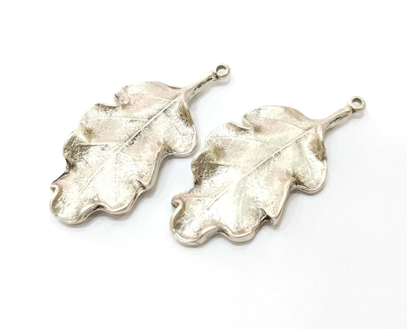 2 Silver Leaf Charms Antique Silver Plated Charms (46x22mm) G18065