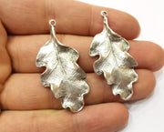 2 Silver Leaf Charms Antique Silver Plated Charms (46x22mm) G18065