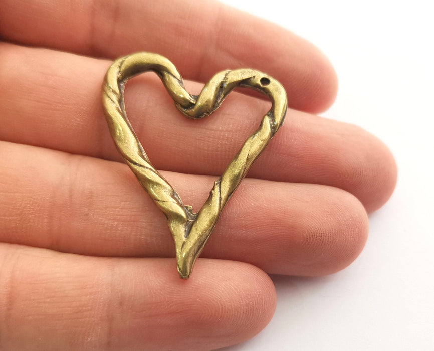 2 Heart Charms Antique Bronze Plated Charms (40x34mm) G18589