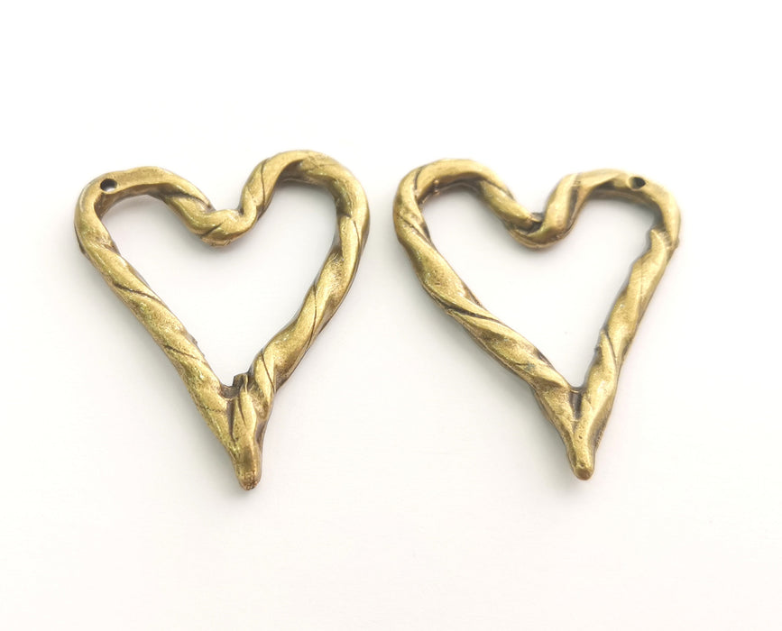 2 Heart Charms Antique Bronze Plated Charms (40x34mm) G18589