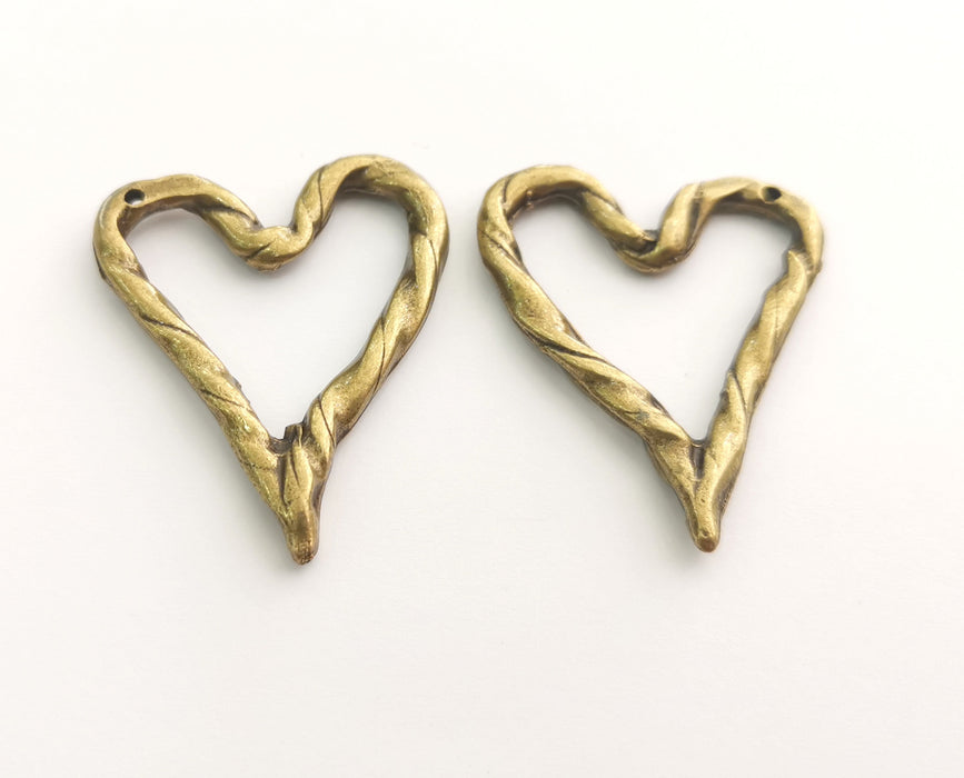 2 Heart Charms Antique Bronze Plated Charms (40x34mm) G18589