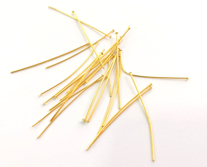 20 Gold Pin Shiny Gold Plated Brass Pin  (40mm) Findings G18594