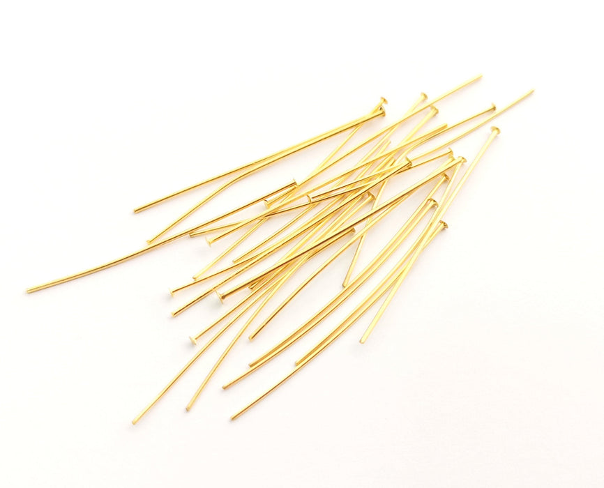 20 Gold Pin Shiny Gold Plated Brass Pin  (40mm) Findings G18594