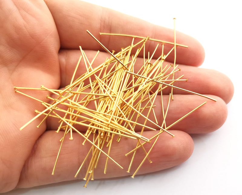 20 Gold Pin Shiny Gold Plated Brass Pin  (40mm) Findings G18594