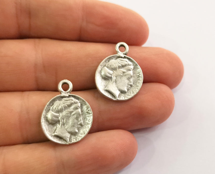 4 Coin Charms Antique Silver Plated Charms  (22x17 mm)  G18596
