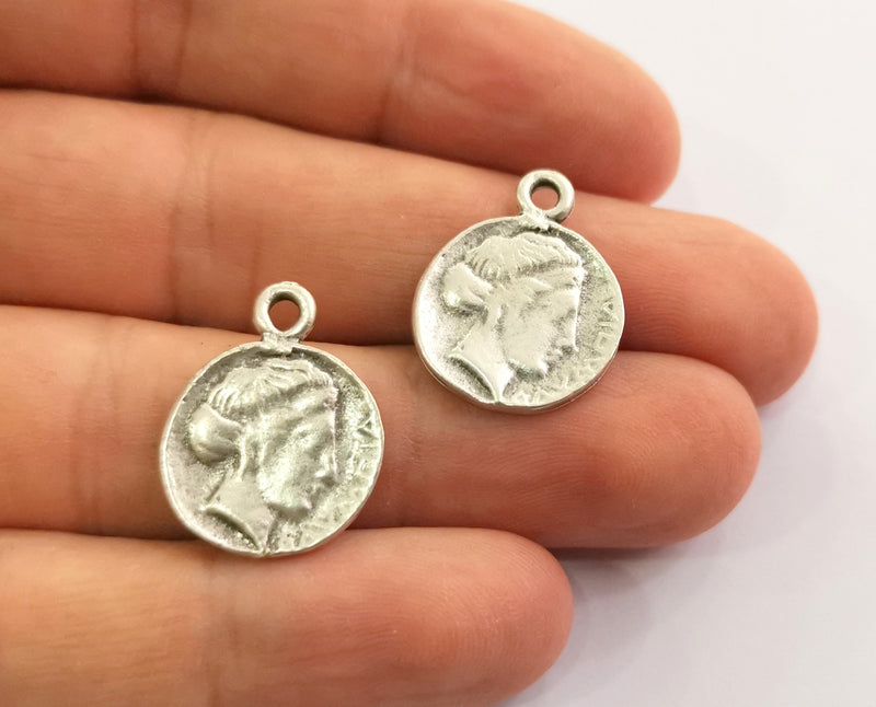 4 Coin Charms Antique Silver Plated Charms  (22x17 mm)  G18596