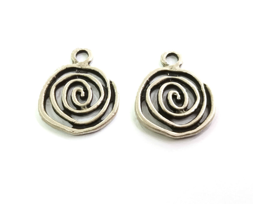 4 Spiral Charms Antique Silver Plated Charms (28x23mm)  G18597