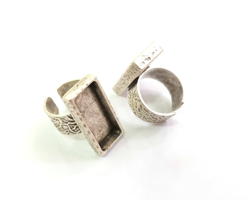 Silver Ring Blank Setting Cabochon Base inlay Ring Backs Mounting Adjustable Ring Base Bezel (25x10mm) Antique Silver Plated G18600