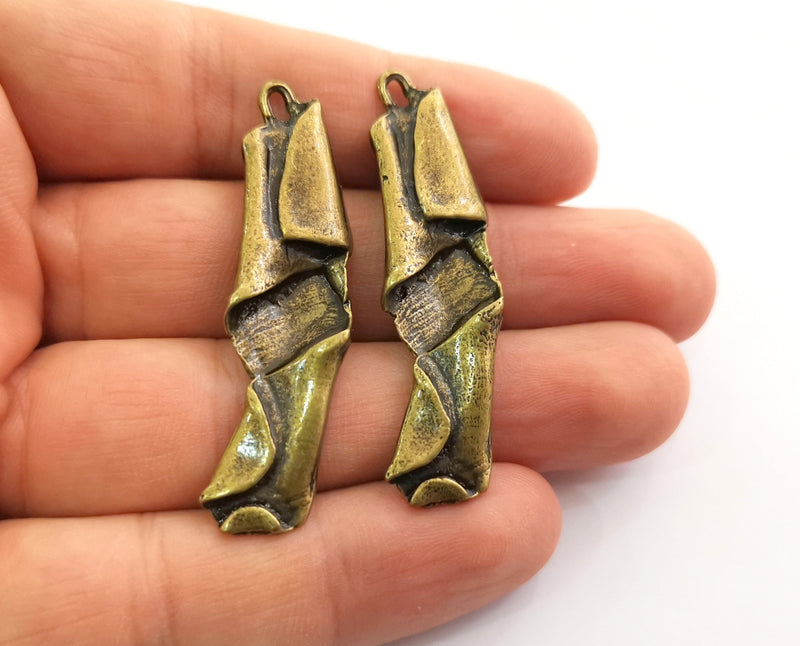 2 Antique Bronze Folded Plate Charms Antique Bronze Plated Charms (51x13mm) G18604