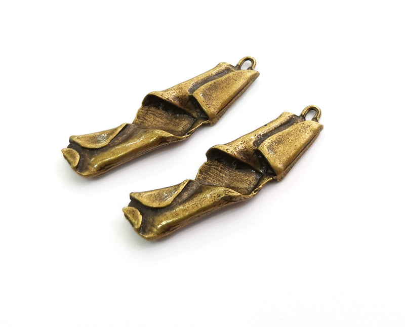 2 Antique Bronze Folded Plate Charms Antique Bronze Plated Charms (51x13mm) G18604