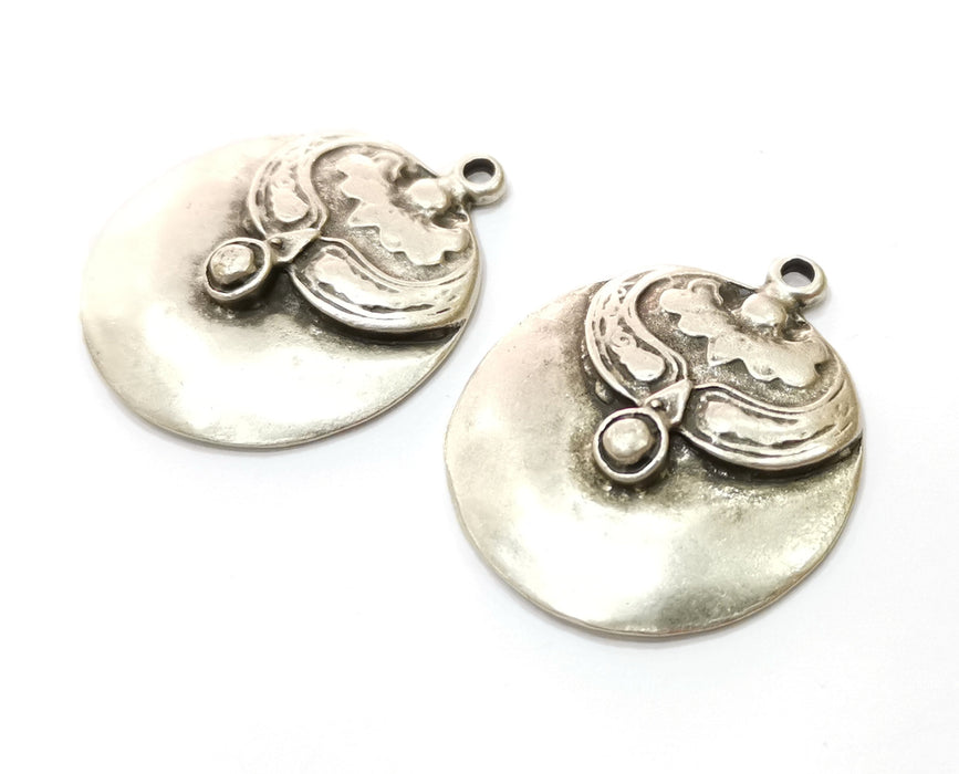 2 Silver Charms Antique Silver Plated Charms (39x32mm) G18069