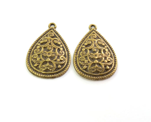 2 Teardrop Charms Antique Bronze Plated Charms (33x22mm)  G18610