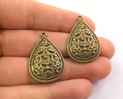 2 Teardrop Charms Antique Bronze Plated Charms (33x22mm)  G18610