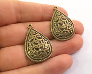 2 Teardrop Charms Antique Bronze Plated Charms (33x22mm)  G18610
