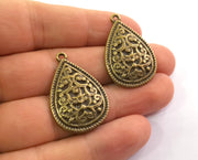 2 Teardrop Charms Antique Bronze Plated Charms (33x22mm)  G18610
