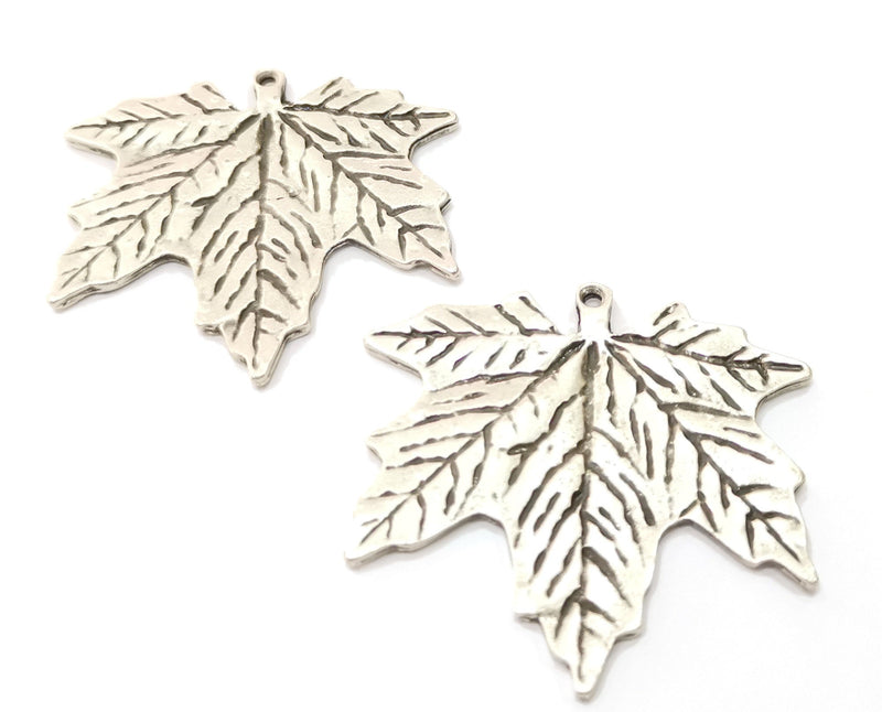 2 Silver Leaf Charms Antique Silver Plated Charms (43x46mm) G18070
