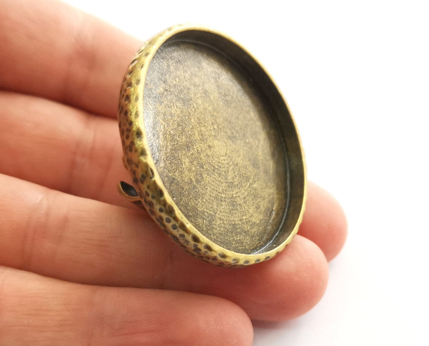 Ring Blank Setting Hammered Ring Base Bezel inlay Ring Backs Glass Cabochon Mounting Adjustable Antique Bronze Plated Ring (40mm ) G18613