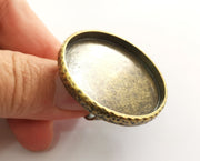 Ring Blank Setting Hammered Ring Base Bezel inlay Ring Backs Glass Cabochon Mounting Adjustable Antique Bronze Plated Ring (40mm ) G18613