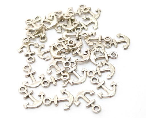 20 Silver Anchor Charms Antique Silver Plated Charms (13x10mm) G18074