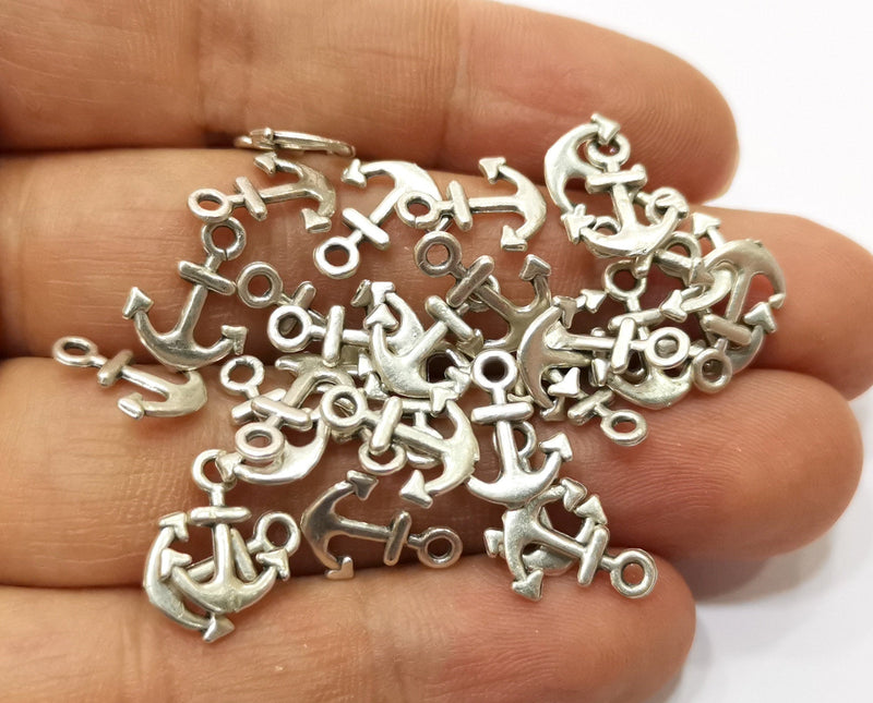20 Silver Anchor Charms Antique Silver Plated Charms (13x10mm) G18074