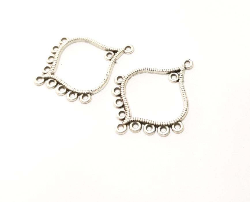 4 Silver Charms Connector with five holes Antique Silver Plated Charms (36x30mm)  G18079