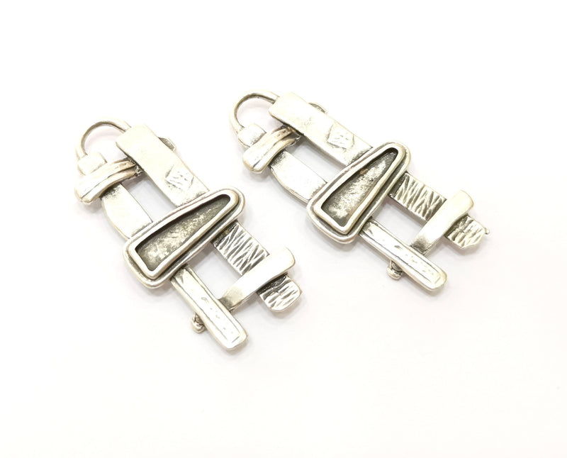 2 Silver Charms Antique Silver Plated Charms (50x22mm) G18081