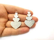 2 Heart Charms Antique Silver Plated Charms (44x26mm)  G18085