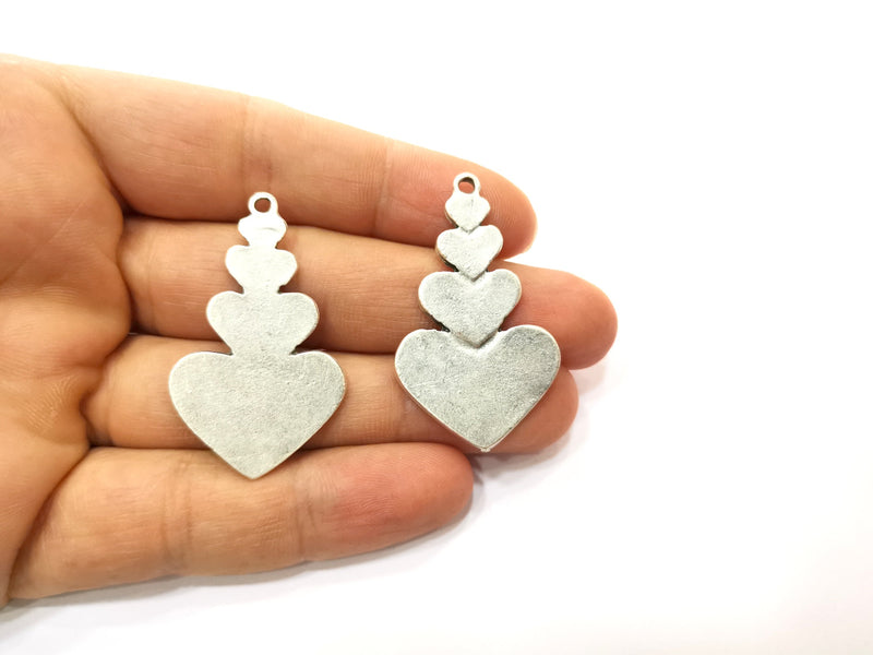 2 Heart Charms Antique Silver Plated Charms (44x26mm)  G18085