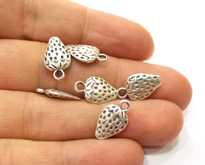 10 Strawberry Charms Antique Silver Plated Charms (16x9mm) G18088