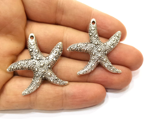 2 Starfish Charms Antique Silver Plated Charms (35x25mm)  G18094