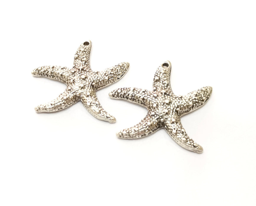 2 Starfish Charms Antique Silver Plated Charms (35x25mm)  G18094