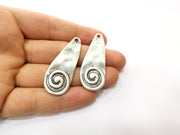 2 Silver Charms Antique Silver Plated Charms (48x20mm) G18102