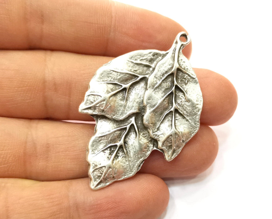 2 Leaf Charms Antique Silver Plated Charms (51x32mm) G18103