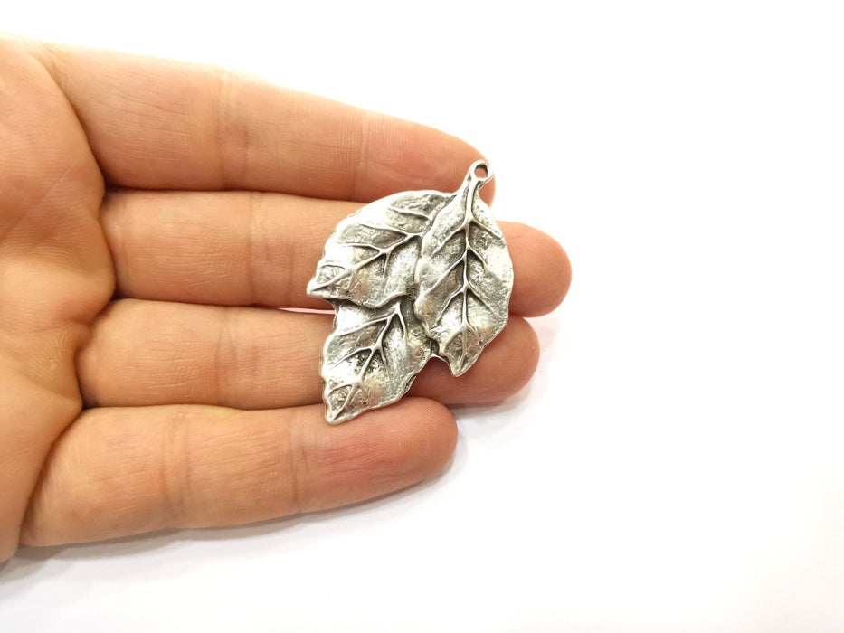 2 Leaf Charms Antique Silver Plated Charms (51x32mm) G18103