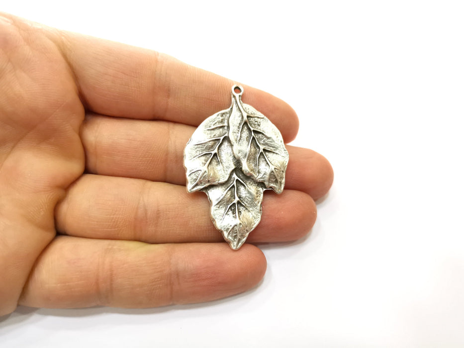 2 Leaf Charms Antique Silver Plated Charms (51x32mm) G18103